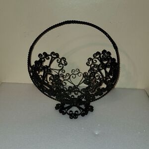 1970s Black Wrought Iron Decorative Basket/ Center Piece